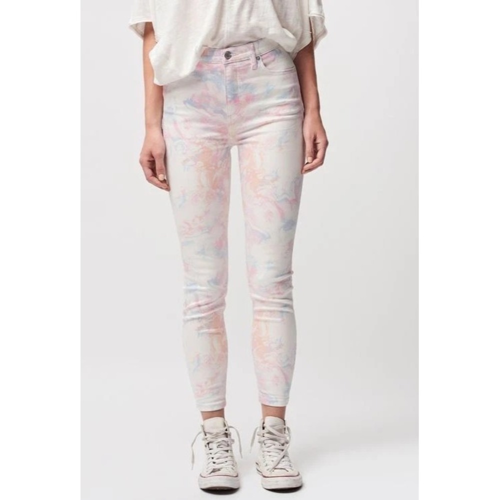 Free People Roller Cropped Skinny Tie Dye Oil Swirl Jeans Womens 26x26 Stretch